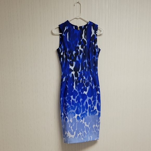 Calvin Klein Blue and White Sleeveless Sheath Dress Womens Sz 2. Knee Length - Picture 1 of 7